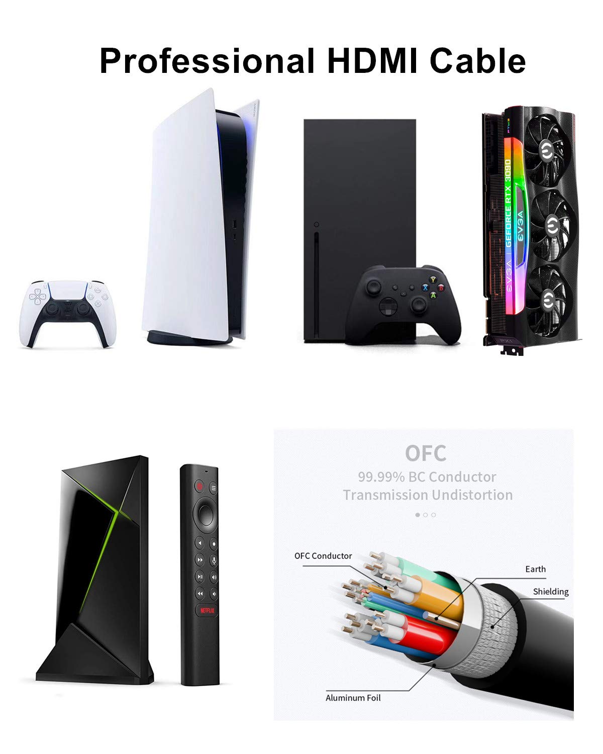 10K 8K 4K HDMI Cable 48Gbps 5 FT, Certified Ultra High Speed HDMI® Cable 4K 240Hz 144Hz 120Hz 8K60Hz 0.01ms HDR10+ eARC HDCP2.3 Netflix Roku TV PC Monitor Projector PS5 Xbox