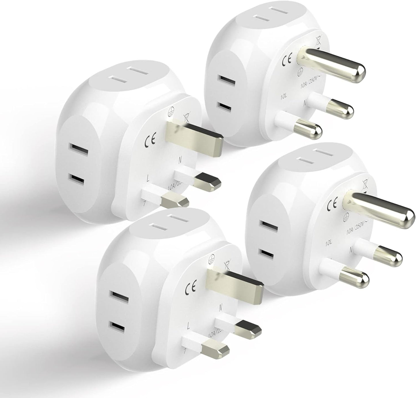 Ceptics South Africa Travel Plug Adapter Set - 4 Input - Ultra Compact - Light Weight - Type M and Type G - USA to Any Type M Countries Such as Botswana, Namibia - 4 Pack (PT-7-10L-4PK),White