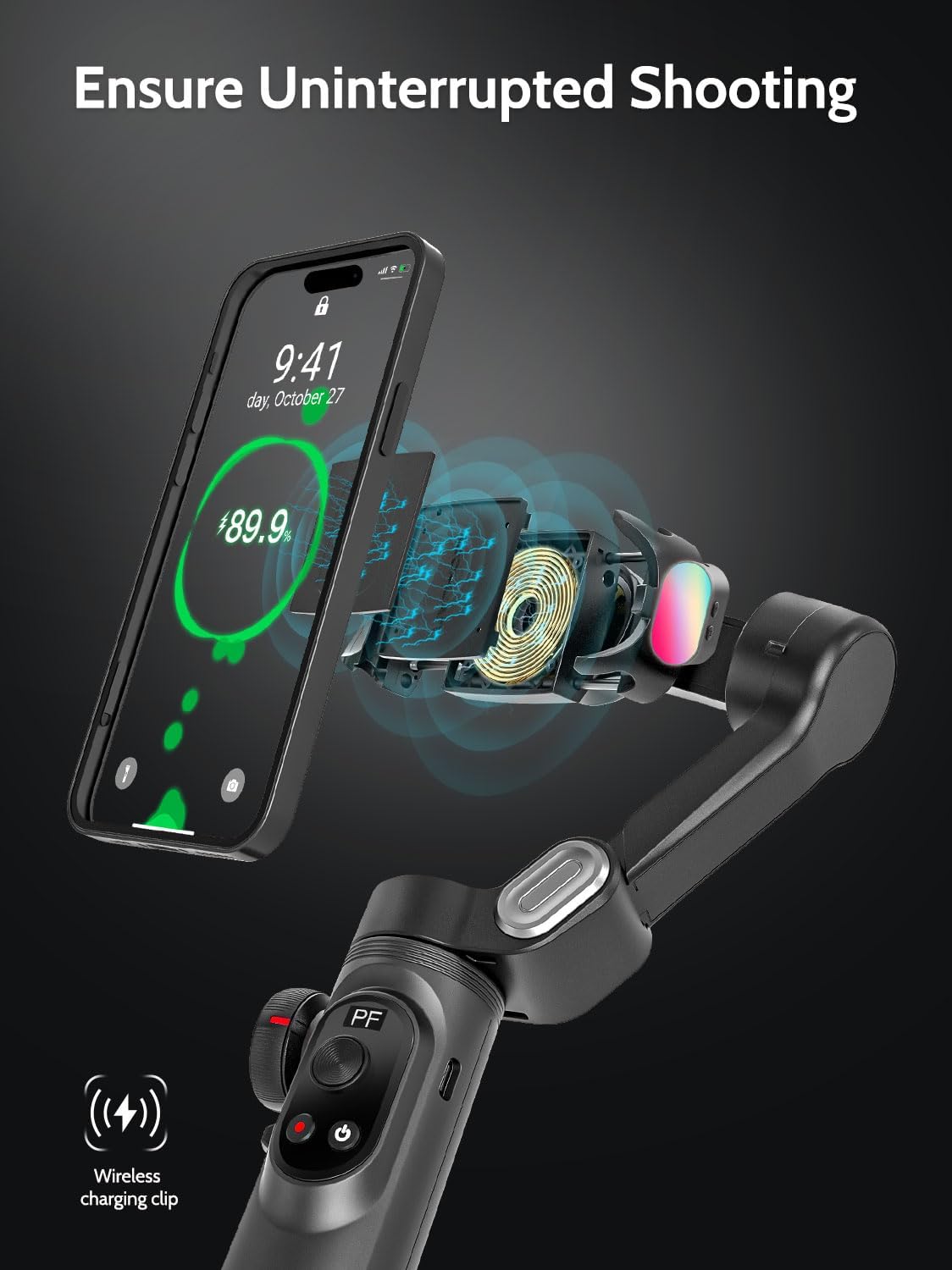 3-Axis Gimbal Stabilizer for Smartphone w/RGB Magnetic Fill Light Phone Gimbal for iPhone/Android Foldable iPhone Stabilizer w/Upgraded Face Tracking Vlog Recording-Smart X Pro Kit