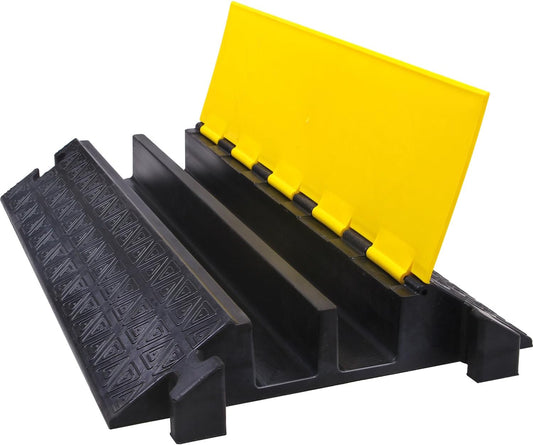 2 Large Channels Rubber Floor Cable Protector Ramp, Heavy-Duty Floor Cable Wire Cord Cover Speed Bumps, Driveway Hose Cable Ramp Protective Cover (2 Large Channels)