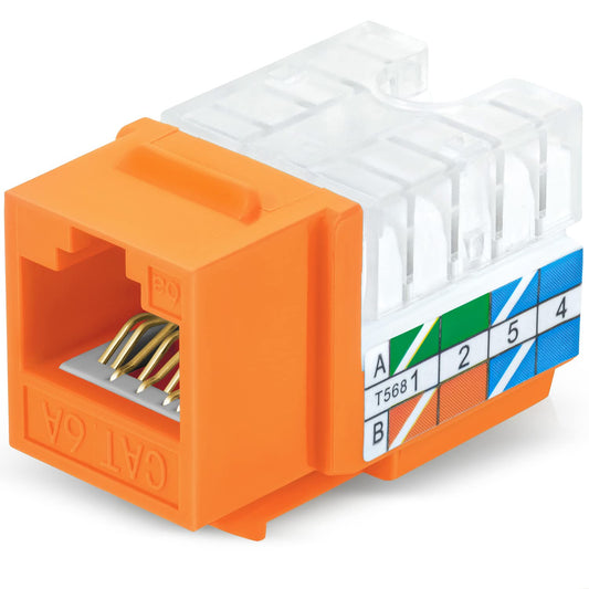 Everest 90° Angled RJ45 Cat6A Keystone Jacks 20-Pack in Orange - Slim Profile Female RJ45 Connectors - Cat 6A Keystone Jack - Compatible with 90° Angled Speed Termination Tool - easyJACK (B094WB91H3)