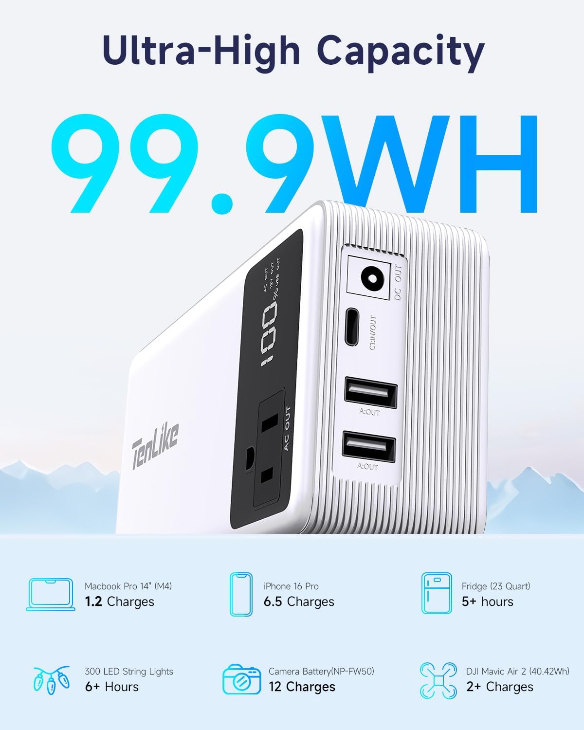 Portable Power Station 99.9Wh Power Bank for Camping Essentials Small Electric Generator Large Lithium Battery with 110V 80W Rated 120W Peak AC Plug in Output 60W Type-C Home Backup Outdoor Emergency