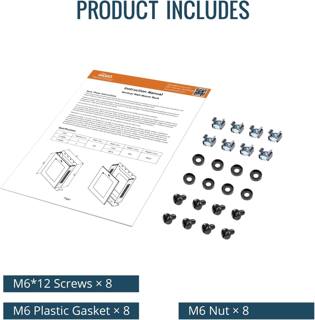 Tecmojo 2U Vertical/Horizontal Wall Mountable Server Rack, with Vented Enclosure for 19" IT Equipment, Cable Modems, Telecom, A/V, Black