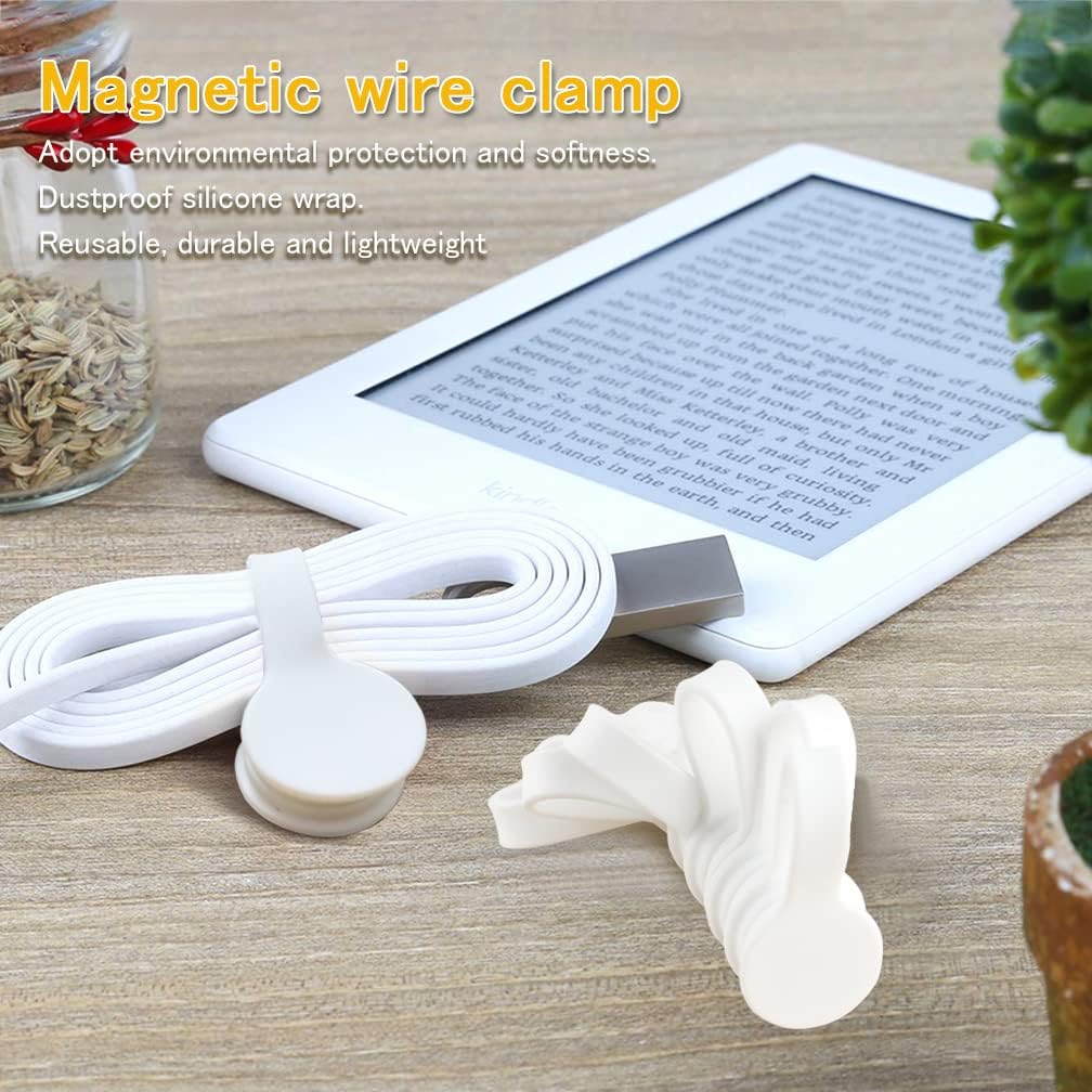 Viaky 6PCS Silicone Cable Straps Reusable Twist Noticeboard Fridge Magnets Ties Earbuds Cord Winder Wrap Bookmark Clips Wire Organizer In Office, Home, School, Kitchen (White)