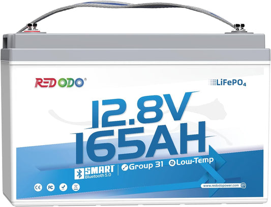 Redodo 12V 165Ah LiFePO4 Battery with Bluetooth, 165A BMS, 2112Wh, Group 31 Lithium Battery with 1.65X Longer Lasting, Perfect for RV, Marine, Solar
