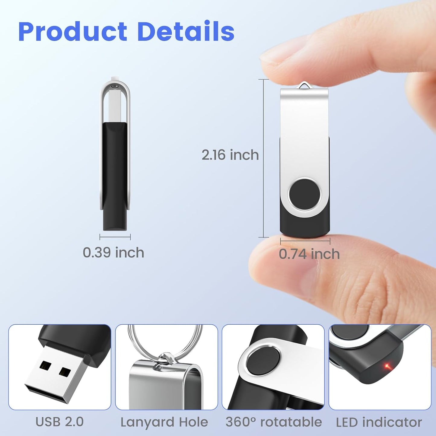 (Not 128GB) ABLAZE 128MB Flash Drive 10 Pack, USB 2.0 Memory Stick with Lanyards Swivel Thumb Drives Bulk 128MB Pendrive U Disk for Data Storage (Black)