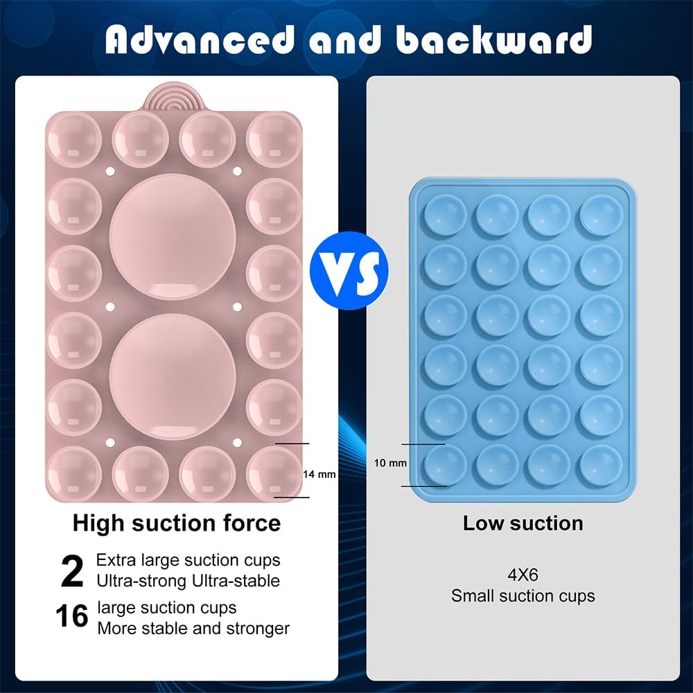 Silicone Suction Phone Holder Mount,Silicon Adhesive Phone Accessory for iPhone and Android, Hands-Free Mirror Shower Phone Holder,TikTok Videos and Selfies (Light Pink 2Pack, Double Sided)