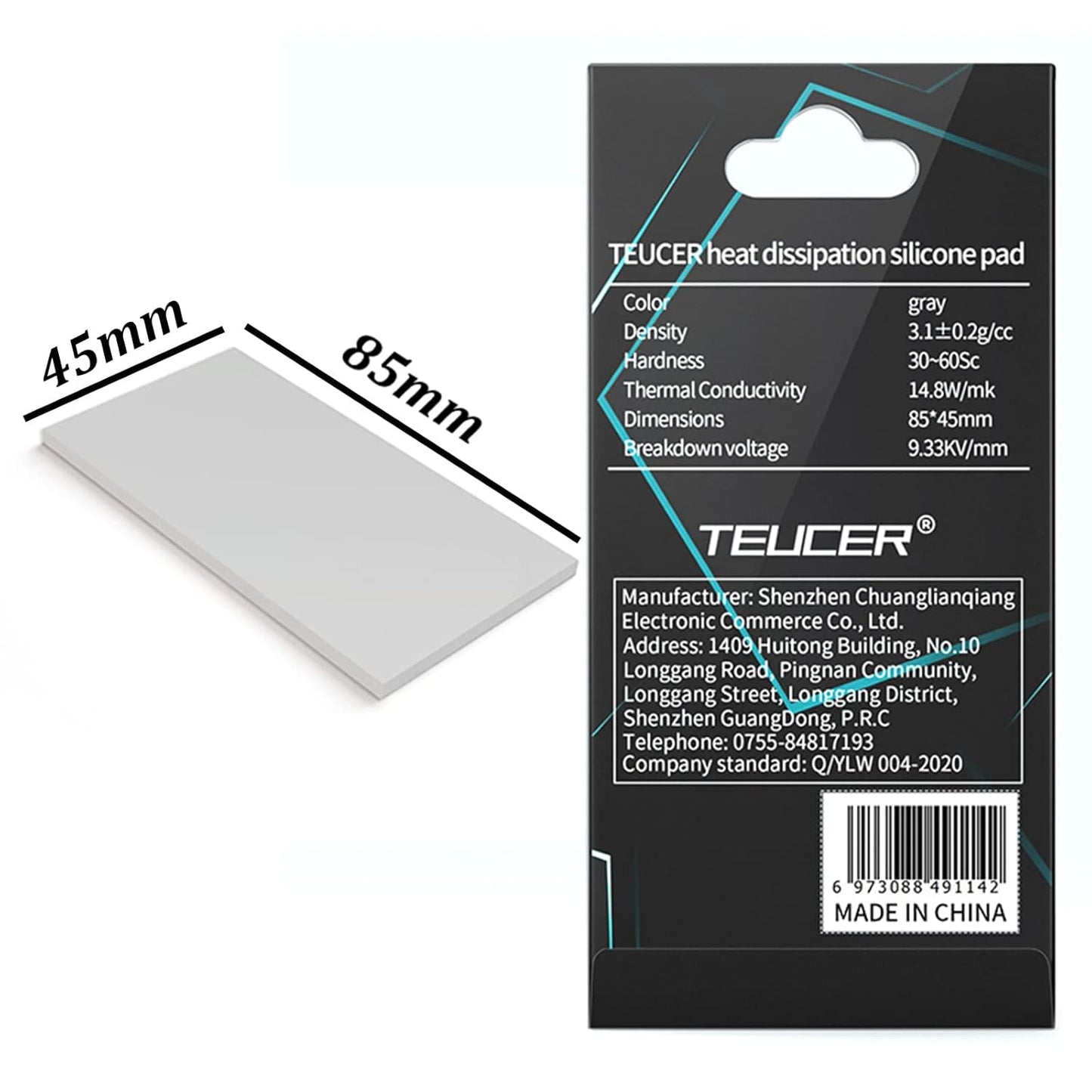 Thermal Pad 14.8 W/mK, 85x45x0.5mm, Non Conductive Heat Resistance High Temperature Resistance, Silicone Thermal Pads for Laptop Heatsink GPU CPU LED Cooler (0.5mm)