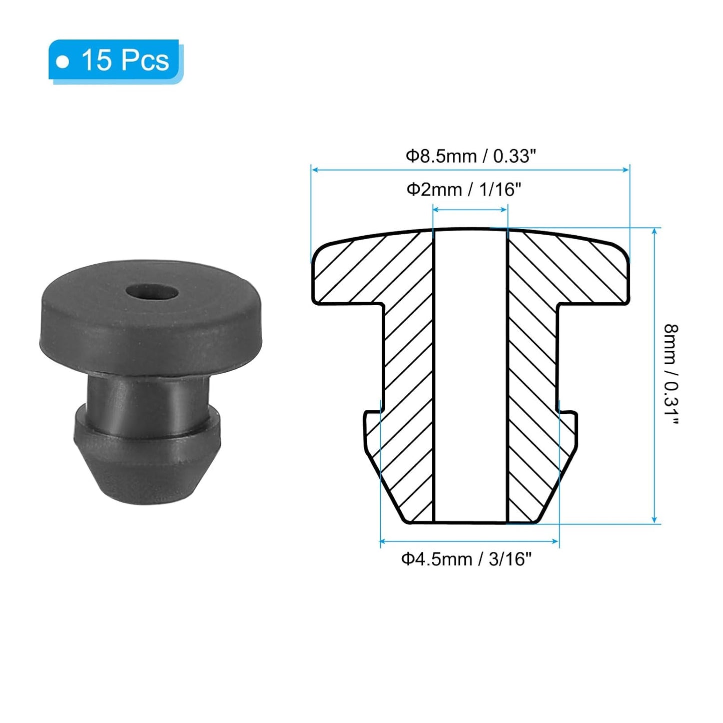 PATIKIL 4.5mm / 3/16 Inch Drill Hole,1/16 Inch ID Rubber Grommets, 15Pcs Top Hat Grommet for Wiring Eyelet Ring Gasket Automotive Firewall Cable Hole Plugs Wires Protection, Black