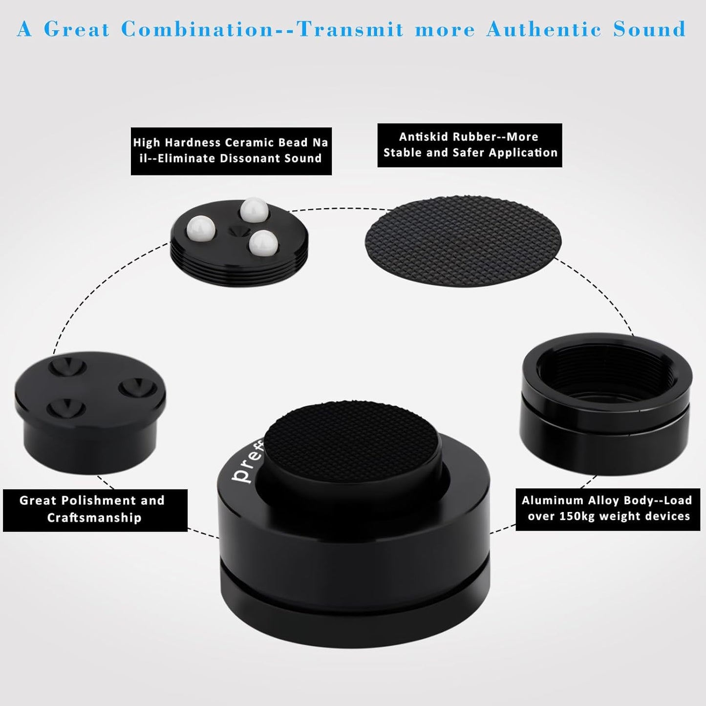 Preffair 4 Pcs Turntable Anti-Vibration Isolation Feet Speaker Feet Isolators Subwoofer Shock Absorber Stand Speaker Cone Pads with Ceramic Beads for DAC Recorder, HiFi Amplifier (Aluminum Alloy)