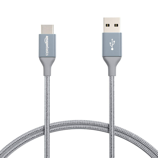 Amazon Basics USB-C to USB-A 2.0 Fast Charger Cable, Nylon Braided Cord, 480Mbps Speed, USB-IF Certified, for Apple iPhone 16/15, iPad, Samsung Galaxy, Tablets, Laptops, 3 foot, Dark Grey