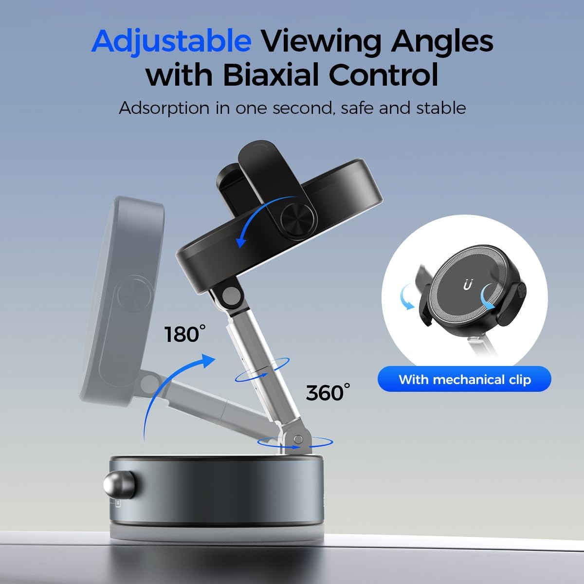 2-in-1 Clip & Vacuum Magnetic Suction Phone Holder,Upgraded 360° Adjustable Suction Cup Car Phone Mount,Hands-Free Cell Phone Holder for Car/Gym/Smooth Surface,Compatible with iPhone & Android Phones