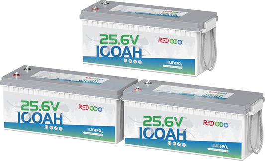 Redodo 24V 100Ah LiFePO4 Lithium Battery, 2560W Power, 100A BMS, Up to 15000 Deep Cycles Perfect for Solar Off-Grid System, Marine, Trolling Motor, Backup Power, 3 Pack