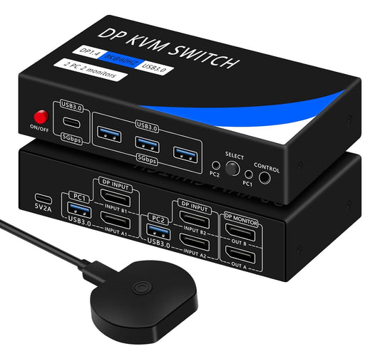 Dual Monitor Kvm Switch 2 Monitors 2 Computers HDMI 4k@60HZ,USB3.0. kvm switches 1 Monitors 2 Monitor 2 Computers,USB switcher 2 Computers Keyboard Mouse Switch (USB3.0+8KDP)