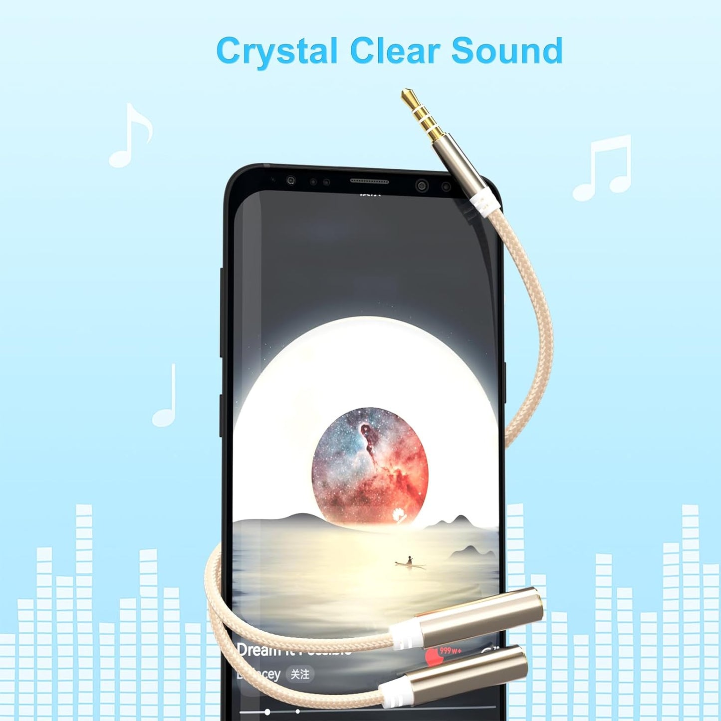 3.5mm TRRS Splitter for 2 Headphones 1FT 2-Pack, Audio & Mic, 3.5 mm Aux Jack Cable 1 in 2 out, Dual 1/8" Stereo Female Adapter, Double Headset Split Y Cord 2 Way for Phone/Tablet/Laptop/PC/MP3, Gold