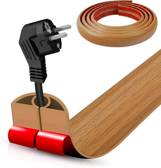 Floor Cord Cover Self Adhesive Cord Hider,10FT Cable Management, Extension Strip Protector for Wires, Prevent Cable Trips for Offices, Gyms, Exhibitions Cavity:0.3"(W) x 0.28"(H) Brown Wood