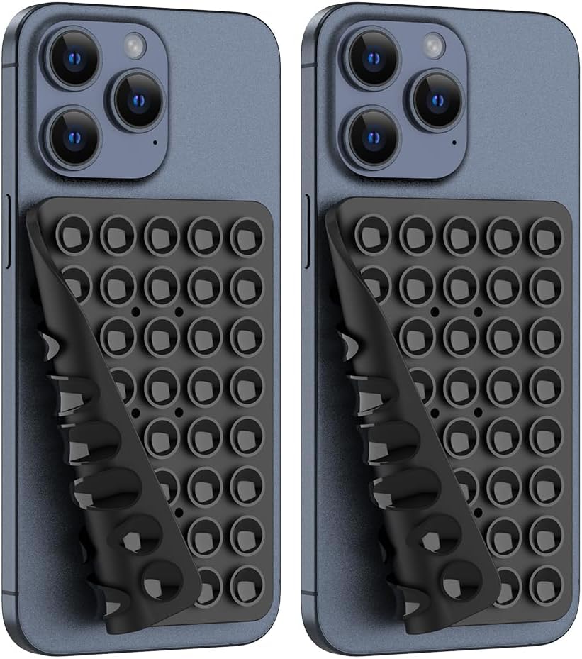 2PACK Silicone Double Sided Suction Phone Case Mount, Detachable Hands Free & Strong Grip Holder for Selfies & Videos, Compatible iPhone Android (Black, 2Pack 40 Suction Cups)