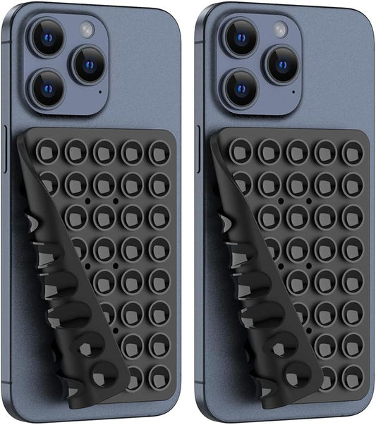 2PACK Silicone Double Sided Suction Phone Case Mount, Detachable Hands Free & Strong Grip Holder for Selfies & Videos, Compatible iPhone Android (Black, 2Pack 40 Suction Cups)