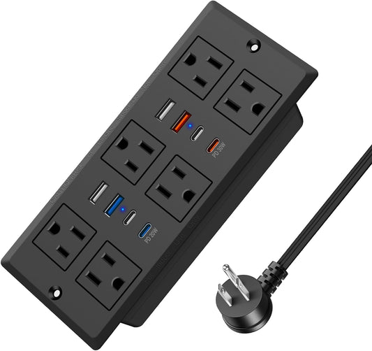 30W Recessed Power Strip USB C, Desk Flush Mount Outlet Plug in 6 AC & 8 USB Ports for Furniture Conference Power Hub, 6FT