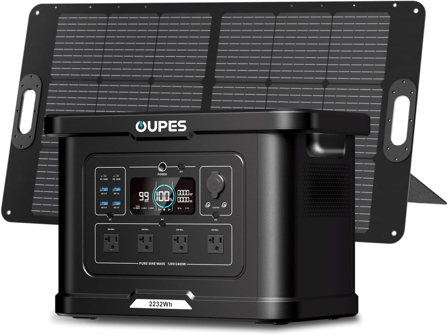 OUPES Exodus 2400 Solar Generator with 100W Panels, LiFePO4 Power Station for Camping, RVs, Home Backup & Off-Grid Adventures