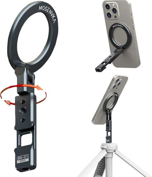 Magnetic Tripod Phone Mount,Travel Phone Grip for iPhone,Foldable Desk Stand Magnet Phone Holder, Phone Mount for Content Creator with 1/4" Hole&Cold Shoe for iPhone 16/15/14/13/12/Tripod