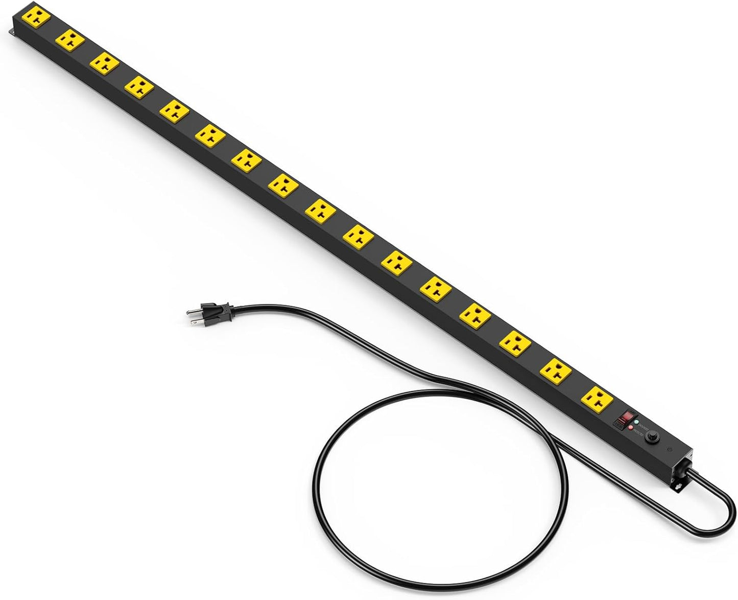 JUNNUJ Long Metal 16 Outlet Power Strip,Wide Spaced Garage Industrial Heavy Duty Power Strip,Surge Protection 4800J,Wall Mount Screws Outlet with Switch 5-15P High Amp 6-20R T-Slot (Yellow, 6FT)