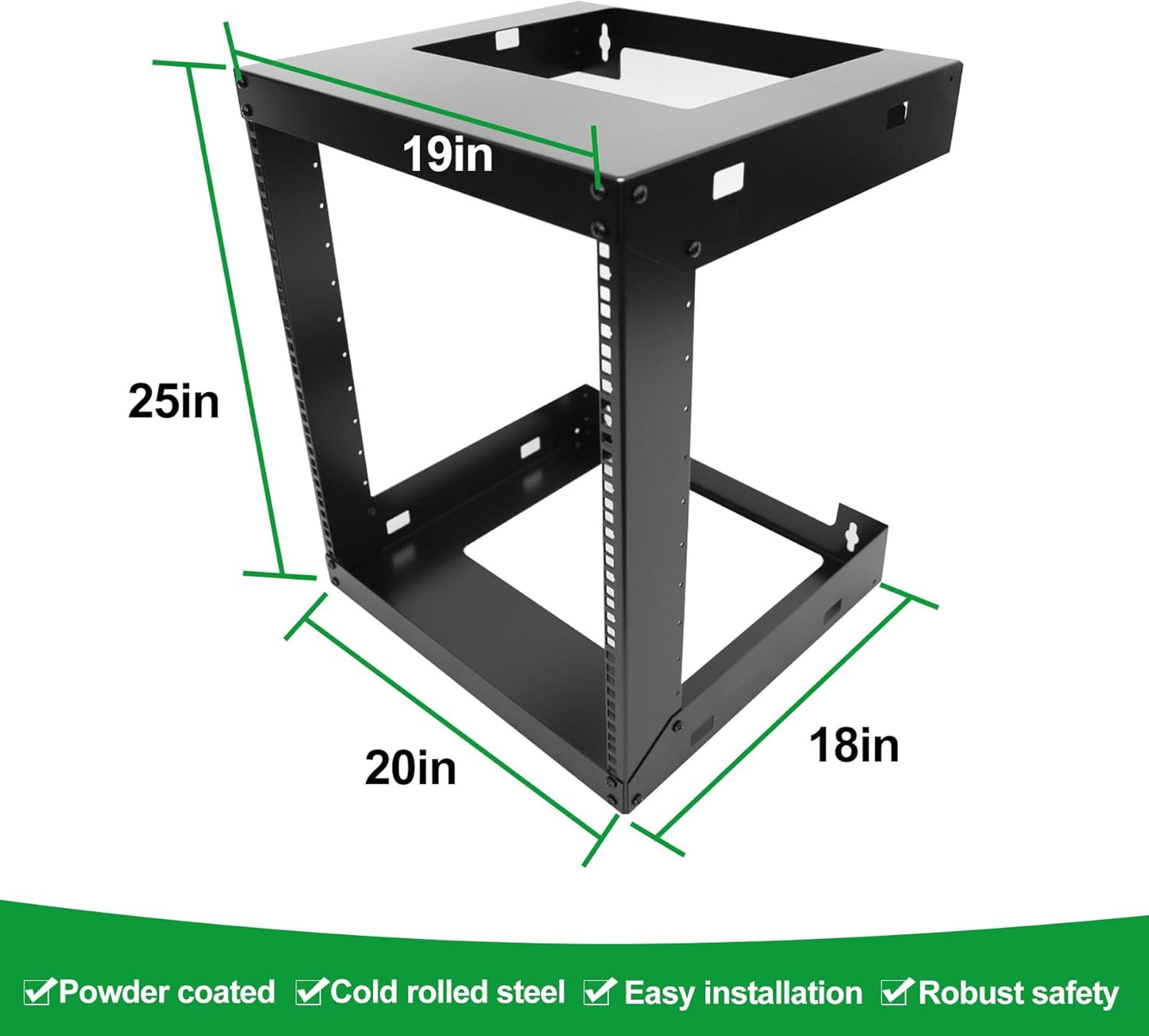12U Wall Mount Open Frame 19 Inch Server Equipment Rack Wall Mountable Heavy Duty Design - Holds All Networking & AV Gear - Open Frame Includes 2 1U 12in Vented Shelves & Mounting screws(WALL RACK12U)