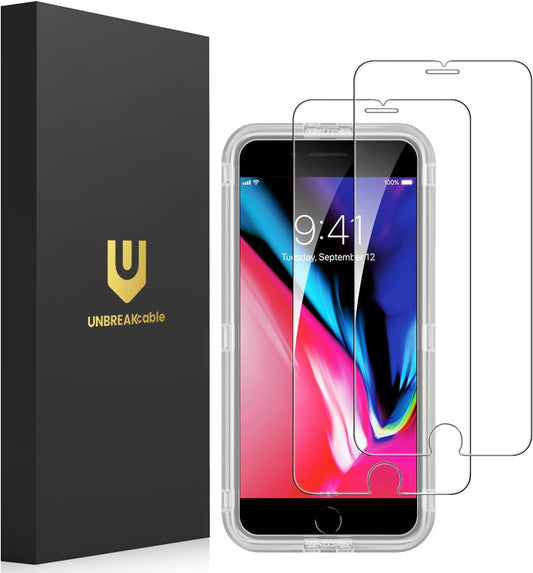 UNBREAKcable Screen Protector for iPhone SE 2022/SE 2020, iPhone 8/7 [2-Pack] - [Easy Installation Frame] [Double Hardness] [Bubble Free] Tempered Glass Screen Protector for iPhone SE/8/7-4.7 Inch