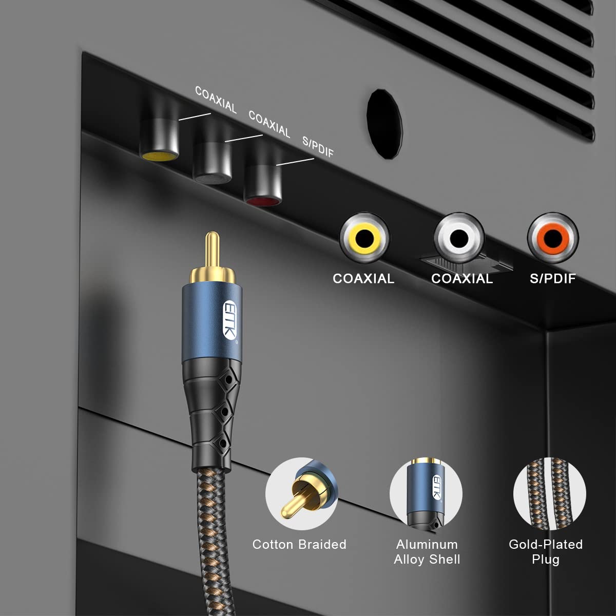 EMK Subwoofer Cable RCA to RCA Audio Cable 24K Gold-Plated Nylon Braided Double Shielded Digital Analogue Supports Amplifiers,Home Theater,Hi-Fi Systems,Subwoofer(15ft/5m)