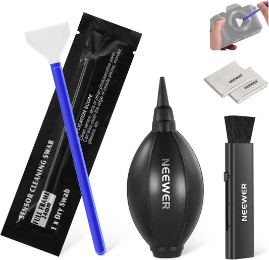 NEEWER 5 in 1 Camera Lens Cleaning Kit, 1x Lens Brush Pen + 1x Air Blower + 1x 24mm Full Frame Sensor Swab + 2X Cleaning Cloth, for Electronics, Smartphones, Tablets, HM-43