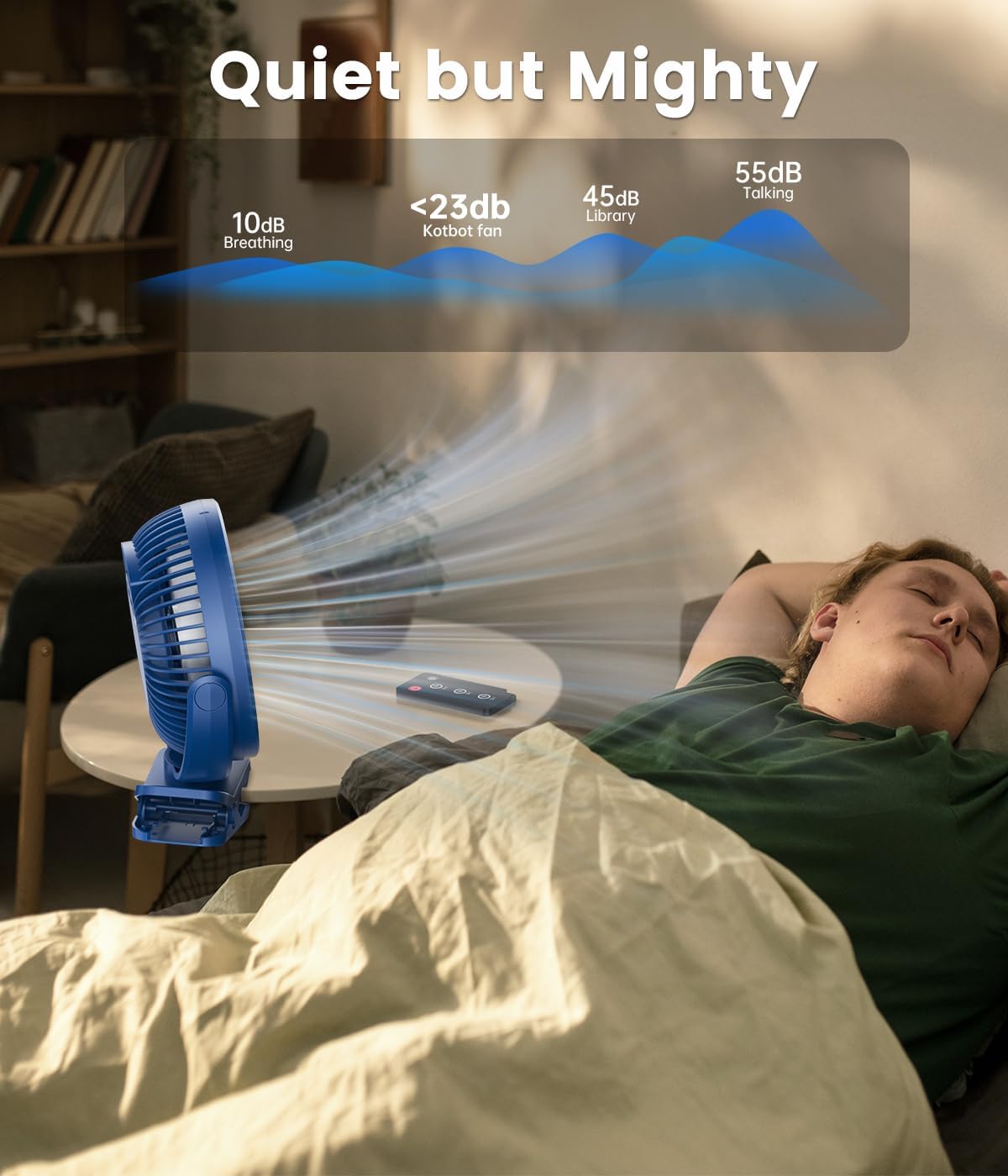 8-inch Clip-on Fan - 12000mAh Portable Rechargeable Battery, 3 Speeds, Strong Airflow, USB, Small Desk, Personal Quiet for Office, Stroller, Bedroom and Camping