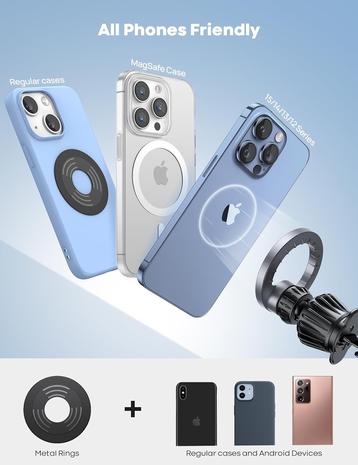 Lamicall Fits MagSafe Car Mount - [20 Super Magnets] Magnetic Car Phone Mount, Air Vent Cell Phone Holder Clip, MagSafe Accessories for iPhone 14 13 12 Pro Max Plus Mini & MagSafe Case & All Phones