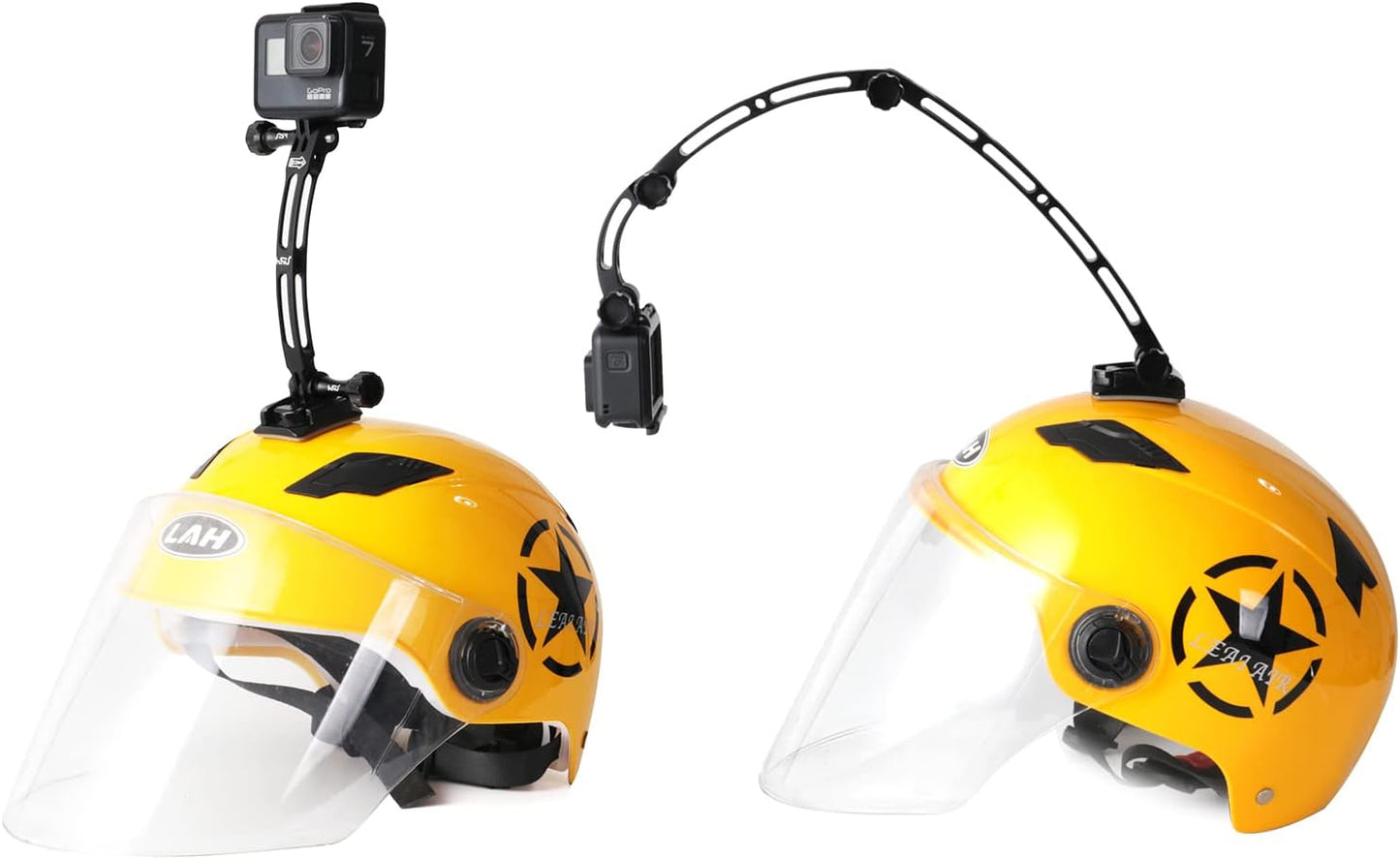 HSU Aluminum Alloy Curved Extension Arm Kit Metal Pole Mount Helmet Stick Extension Arm Mount for GoPro Hero 13/12/11/10/9/8/7/6 Black, DJI Osmo Action and More Action Cameras (7.9”/5.3”/3”) (Black)