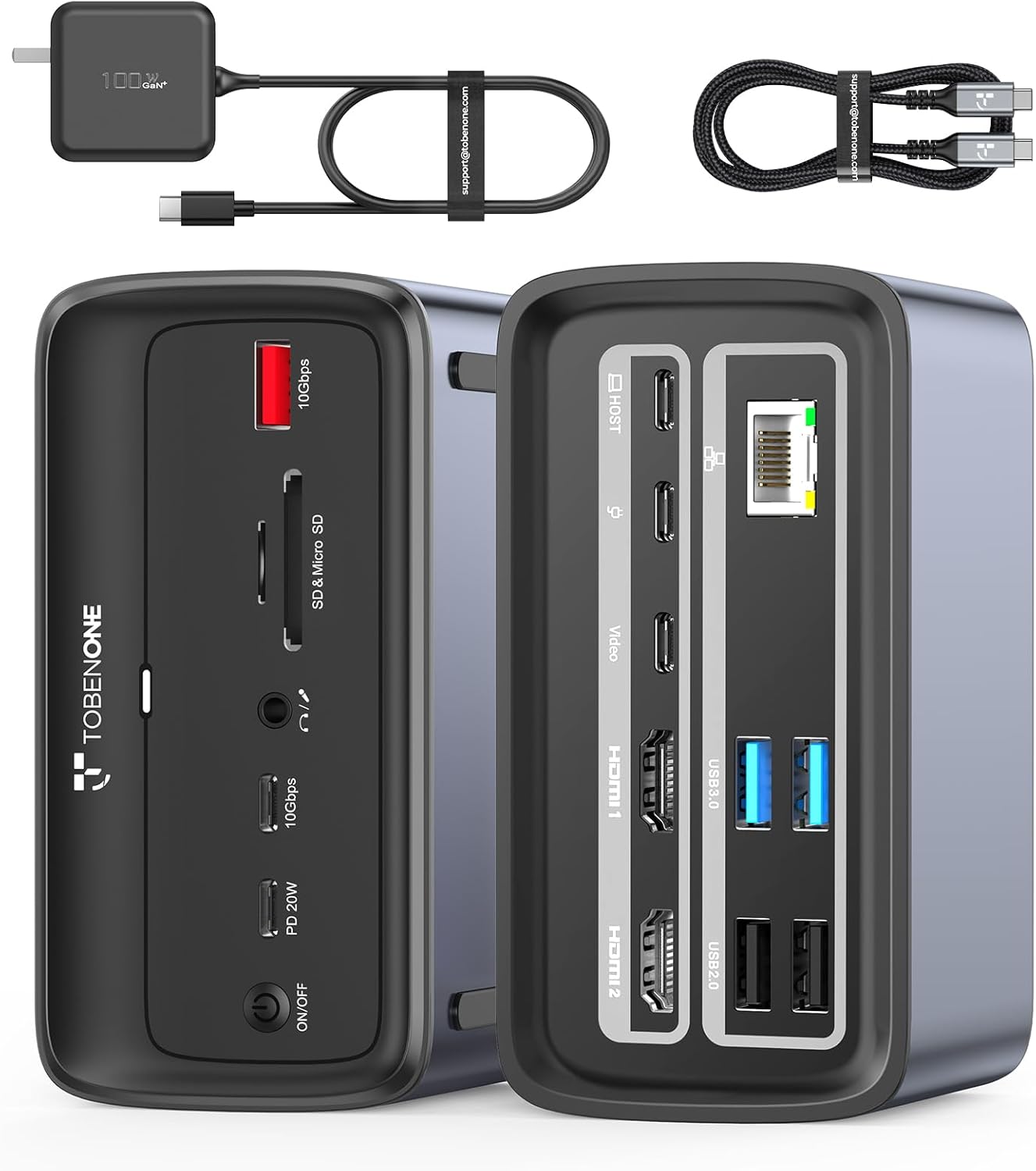 TobenONE Docking Station 3 Monitors, Triple Monitor Docking Station with Single 8K USB-C Video, Dual 4K HDMI, 10Gbps USB A/C, PD 3.0, 100W Power Supply, USB C Dock for Windows/ChromeOS, Dell, HP, ASUS