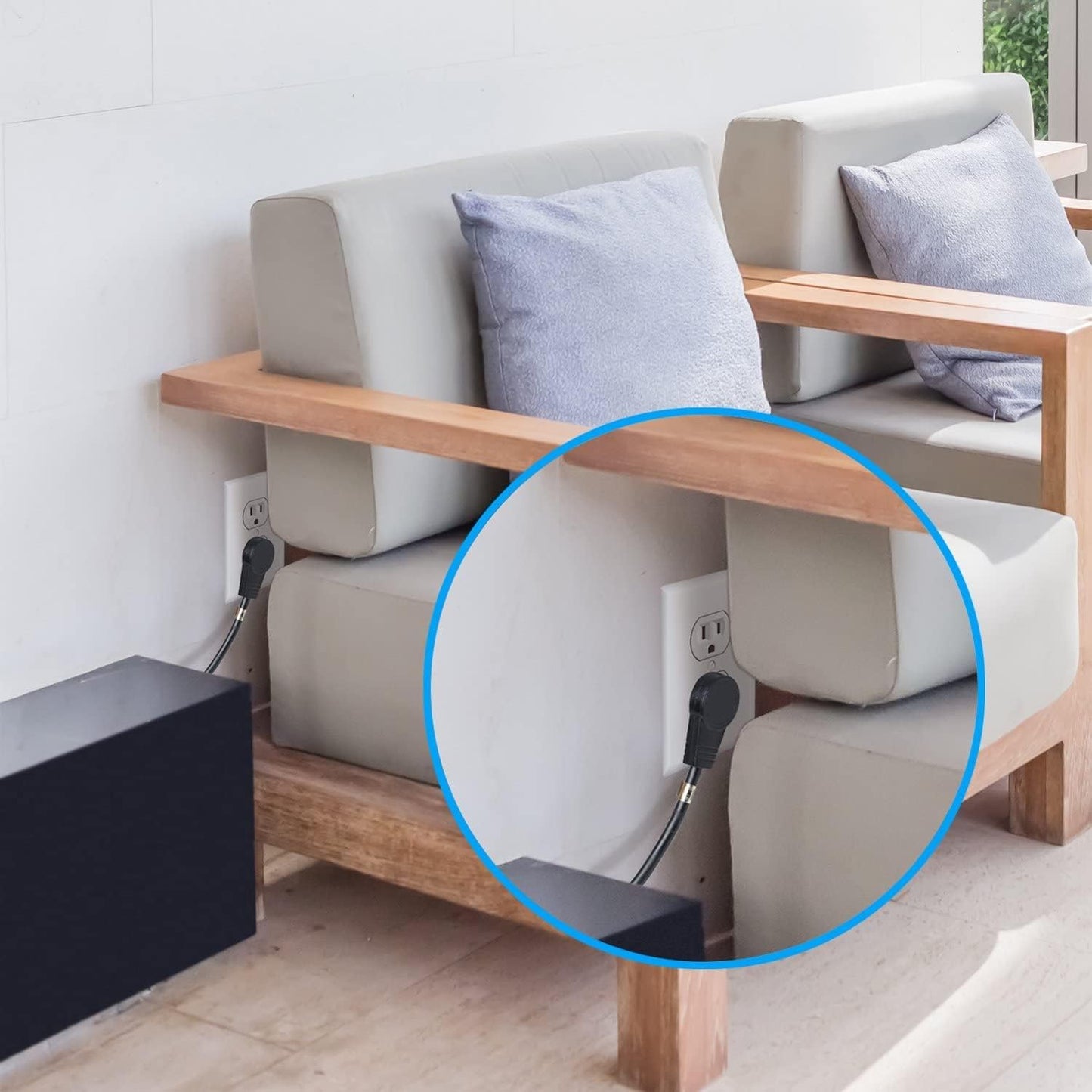 Maximm Monitor Computer Power Cord 8 Ft Flat Plug 360° Rotating PC Cable 3 Prong for, Desktop, Printer, Scanner, 16 AWG NEMA 5-15P to IEC13 - UL Certified