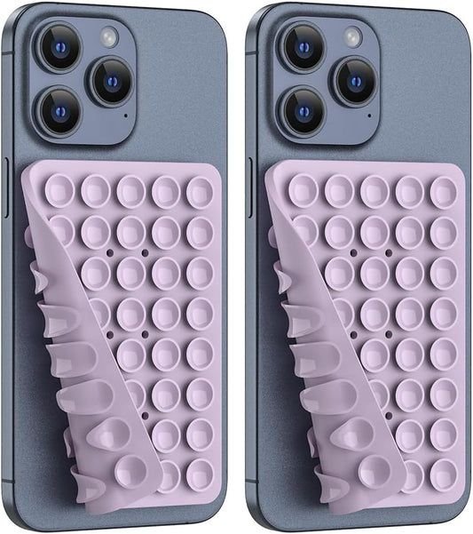 2PACK Silicone Double Sided Suction Phone Case Mount, Detachable Hands Free & Strong Grip Holder for Selfies & Videos, Compatible iPhone Android (Violet, 2Pack 40 Suction Cups)