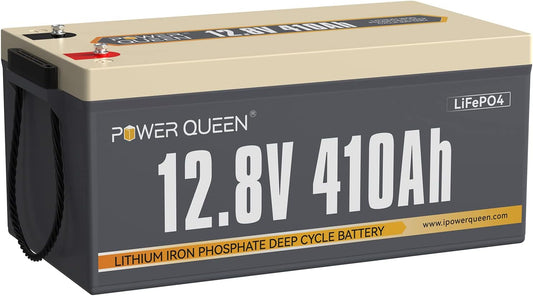 Power Queen 12.8V 410Ah LiFePO4 Battery, 5248Wh Energy Lithium Battery Built in 250A BMS,4000+ Cycle Times and 10-Year Lifetime,Ideal for Solar System,RV,Home Backup,Off-Grid