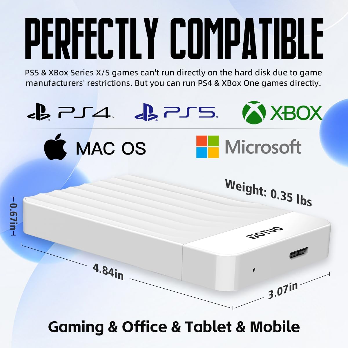 Portable External Hard Drive Storage Expansion Mobile HDD USB 3.0 for PC, Mac, Desktop, Laptop, PS4, PS5, Xbox One X/S, Xbox 360, Xbox Series X/S, Office & Game (White, 320GB)