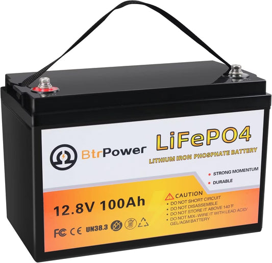 12V Lithium Battery-100Ah Lithium Phosphate Iron LiFePO4 Deep Cycle Battery,100A BMS,4000+ Cycles,Perfect for RV,Trolling Motor,Home Storage,Solar Power System and Outdoor Camping