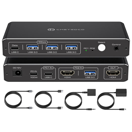 KVM Switch 1 Monitors 2 Computers 4K@60Hz USB C HDMI KVM Switch 2 Port for 1 Laptop 1 Desktop Share 1 Monitor Keyboard Mouse Hard Drives Printer Support 100W Charging for Laptop