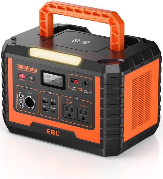 EBL Portable Power Station 1000W, Camping Solar Generator 270000mAh with 110V AC Outlet, PD 60W Fast Charging For Home Camping Emergency Backup