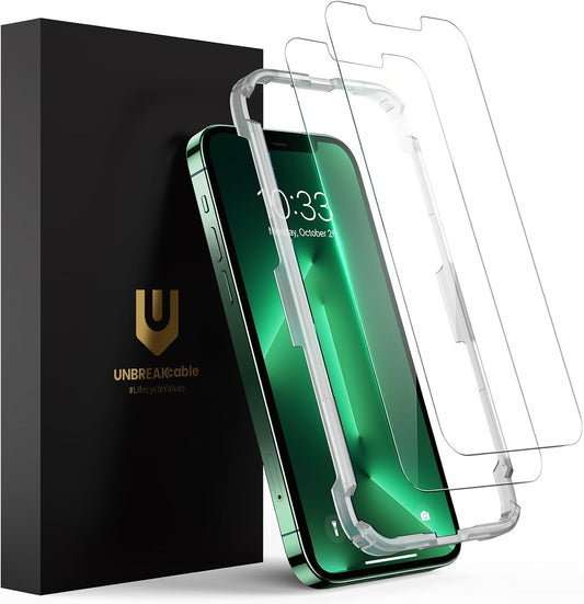 UNBREAKcable 2 Pack Screen Protector for iPhone 13 Pro Max/iPhone 14 Plus, Shatterproof Tempered Glass [Easy Installation Frame] [9H Hardness] [99.99% HD Clear] for iPhone 6.7"", UBMU611