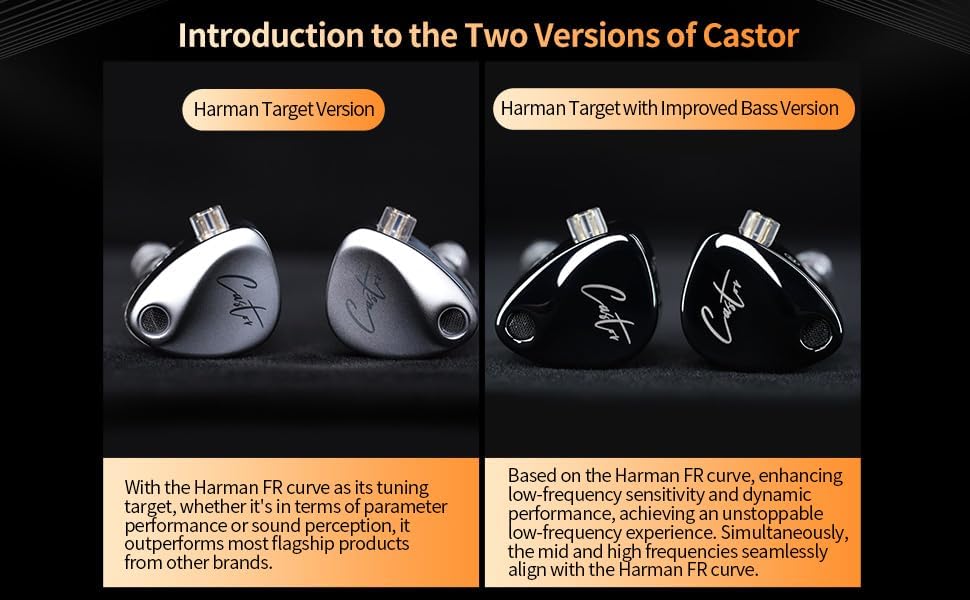 KZ Castor in Ear Monitor Headphones, HiFi Bass Wired Earphone Sound Tunable Noise Isolating IEMs, Dual-Dynamic Driver Wired Earbuds, 2PIN-C Detachable Cable for Singers Musicians