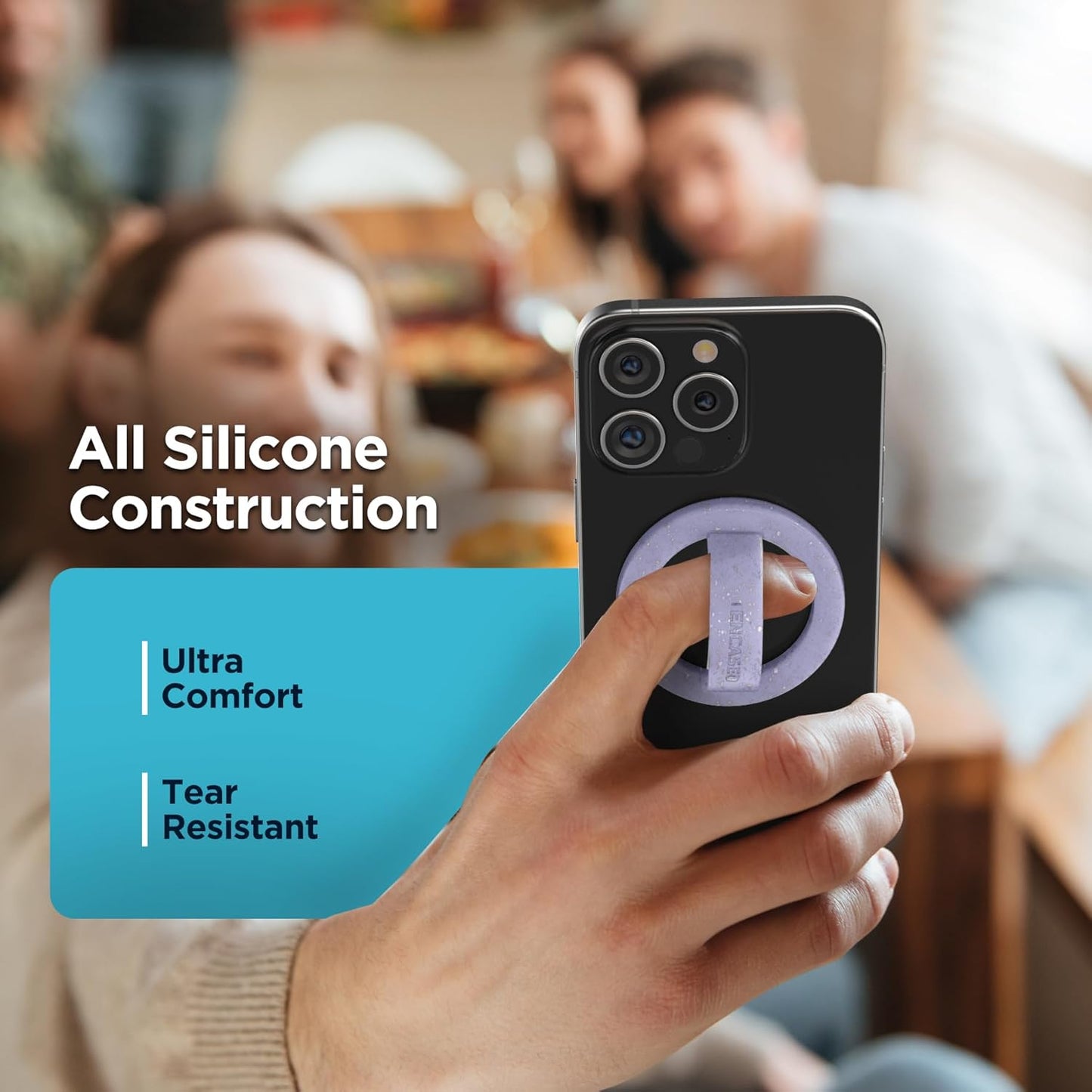 Encased Grip Loops for MagSafe, Magnetic iPhone Holder (2-Pack Set), Comfortable SoftTouch Silicone (Clear Sparkle/Glitter Purple)