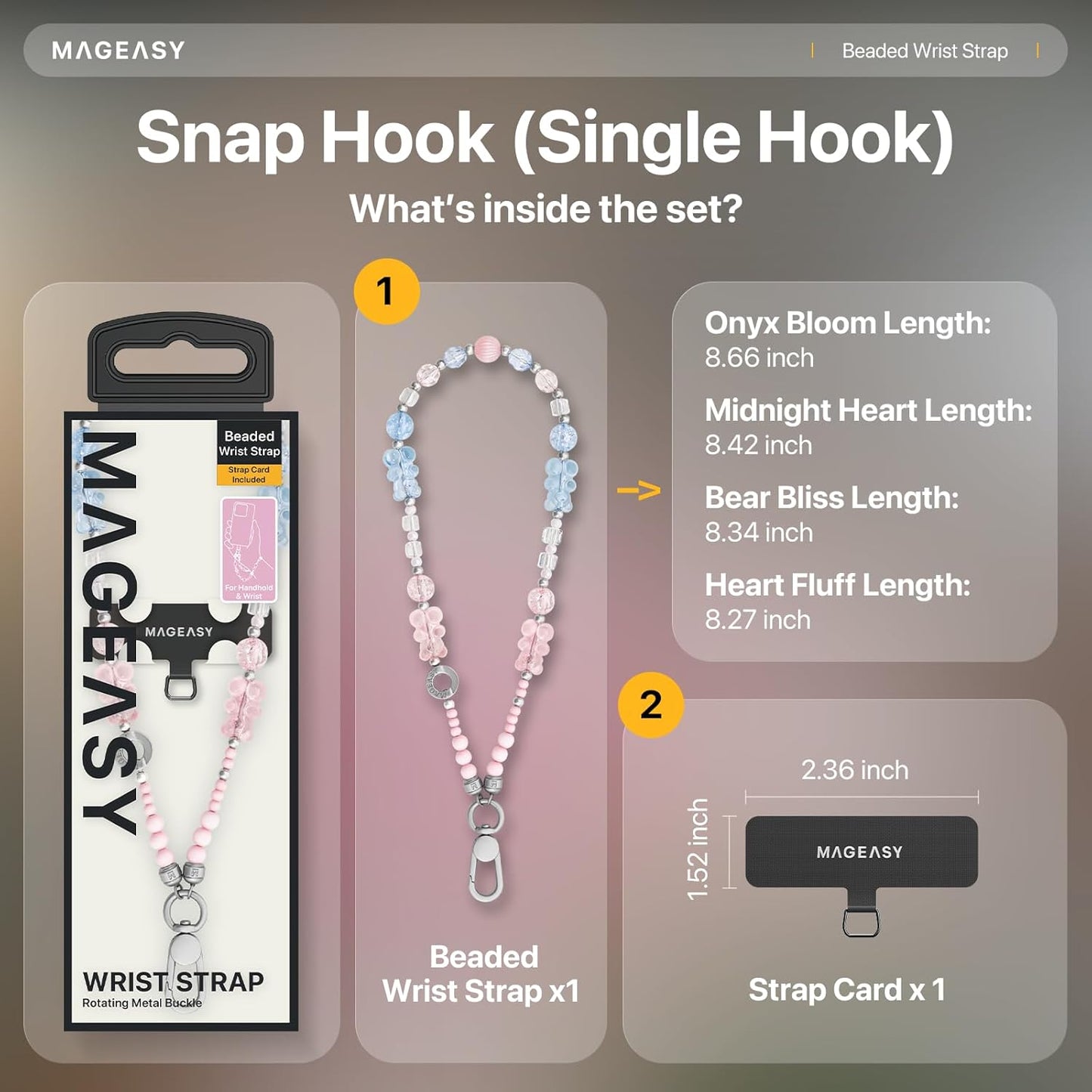 MAGEASY Beaded Phone Charm for Women - Cell Phone Wrist Strap with Teather Tab, Designed for iPhone & Android Phones, Keychain, Camera - Onyx Bloom