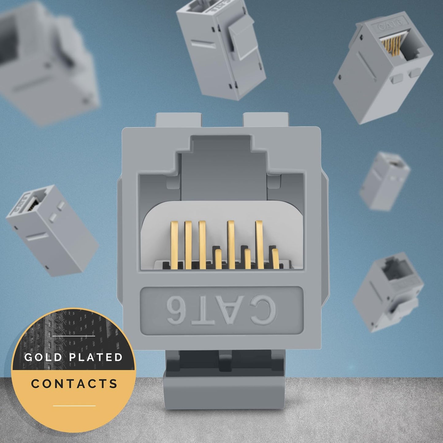 Everest 48-Pack RJ45 CAT6 Keystone Coupler - Female to Female - Cat6, Cat5e Compatible - Ethernet Coupler - Gray