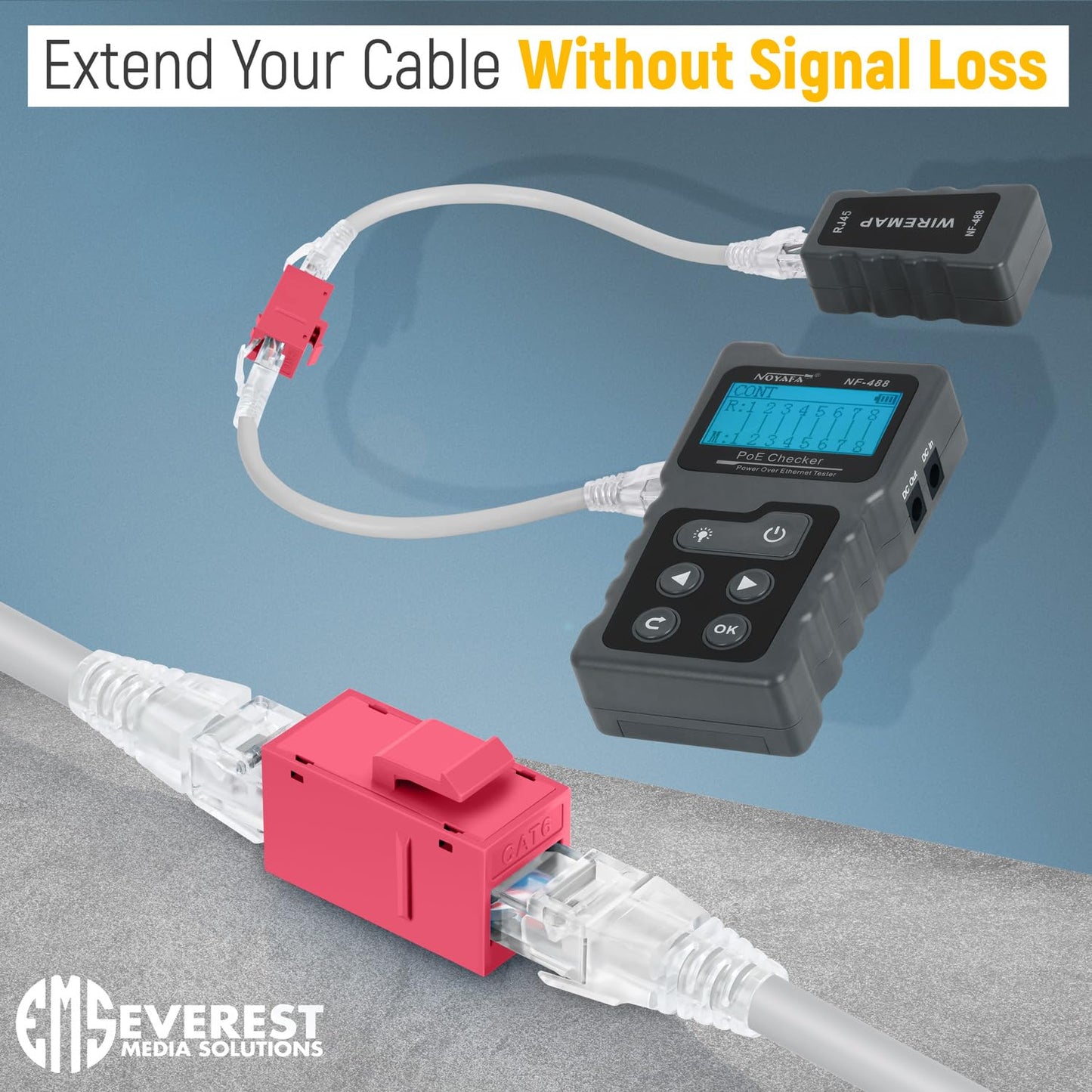 Everest Cat6 RJ45 Keystone Coupler (24-Pack) in Pink - RJ45 Coupler - Cat 6 Couplers - Female to Female Cat6 Keystone Jacks - Ethernet Couplers - Ethernet Cable Extender