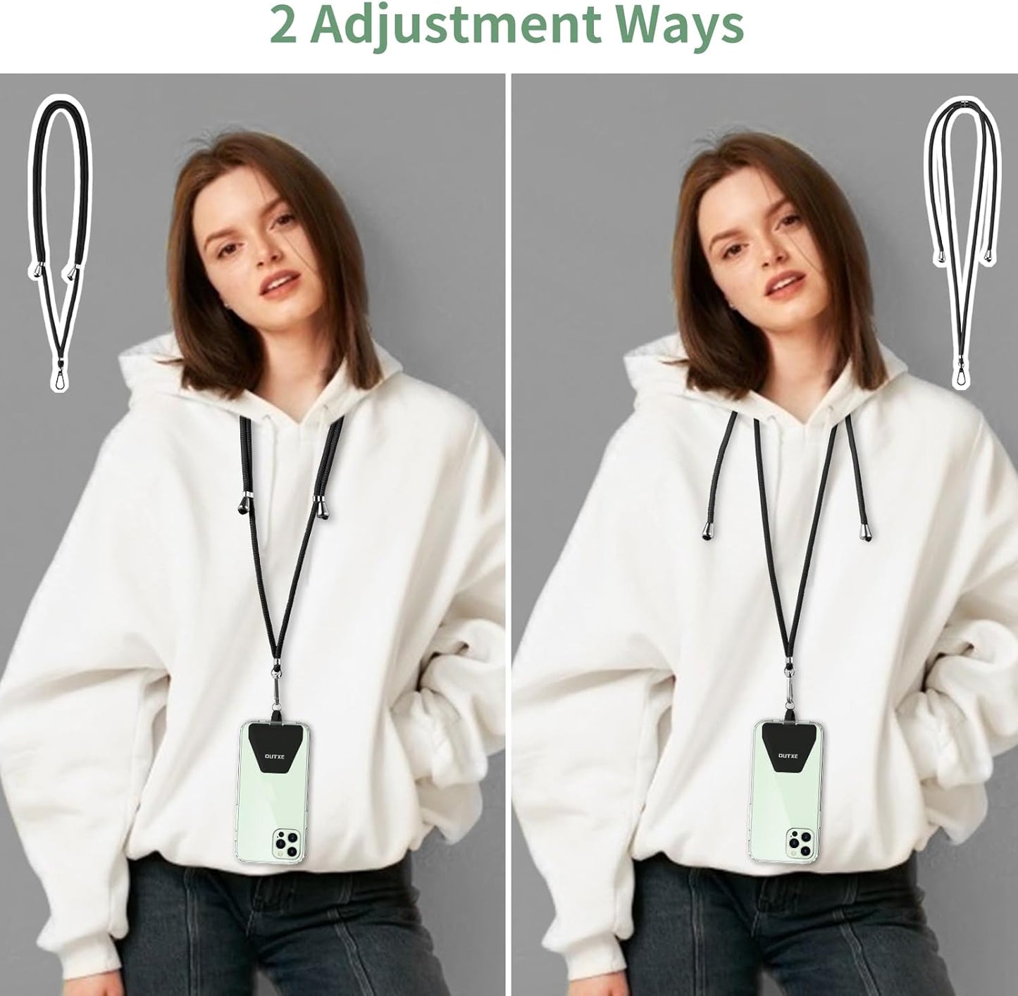 OUTXE Universal Phone Lanyard 2 Packs - 2× Adjustable Neck Strap, 4× Phone Patches- Apricot Elegance