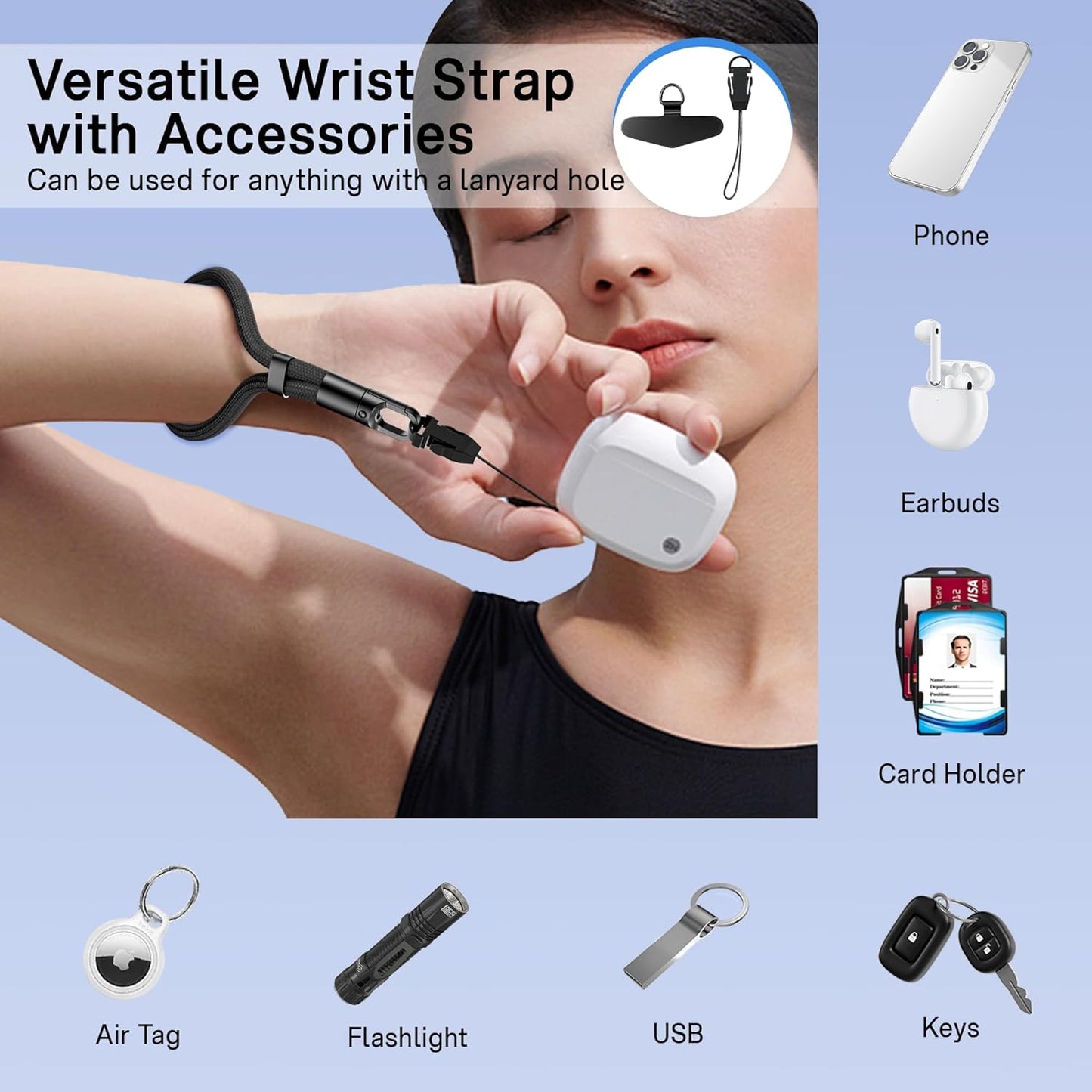 Kaptron Adjustable Phone Wrist Strap - Universal Cell Phone Lanyard Wrist Strap with Lanyard Patches