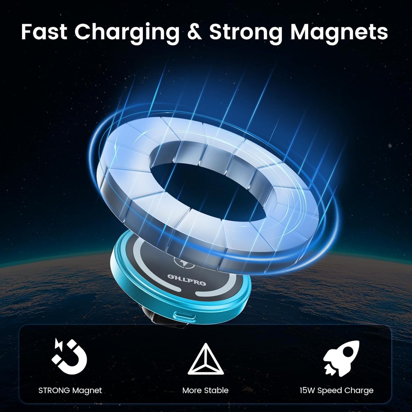 OHLPRO 15W Mag Car Mount Charger for iPhone 16, Fast Wireless Charging Magnetic CD Slot Holder with 3M Adhesive Base for Dashboard, Aluminum Shell, Compatible with iPhone 16/15/14 Pro Max, Blue